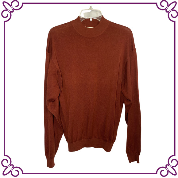 Pronto Uomo Other - Pronto Uomo Men's Rust Brown Silk & Cotton Crew Mock Turtleneck Sweater Medium